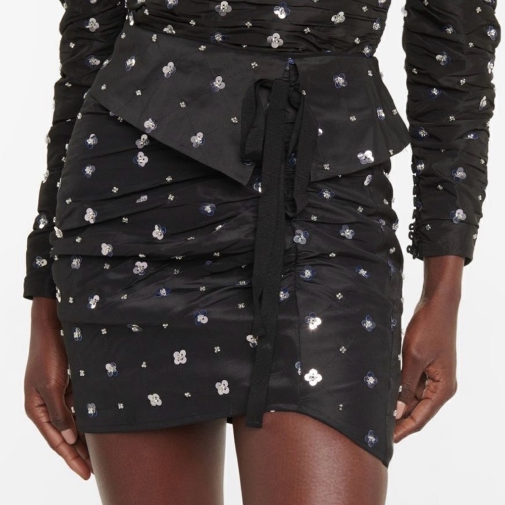 Self-Portrait Elegant Black Skirt with Floral Sequin Accents sz 2 NWT